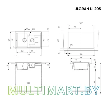 Кухонная мойка Ulgran U-205 (343, антрацит) картинка 2